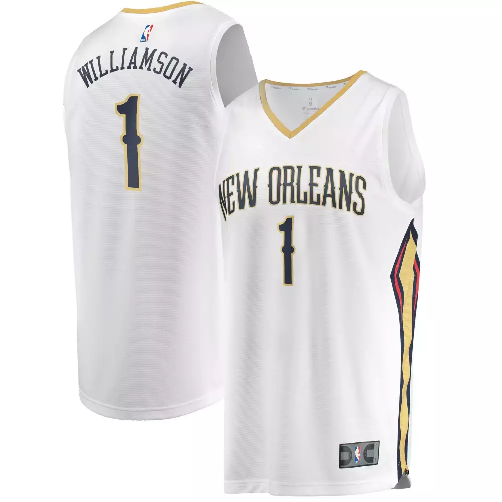 Zion Williamson 1 Jersey White New Orleans Pelicans Men NBA Navy Blue Gold Red