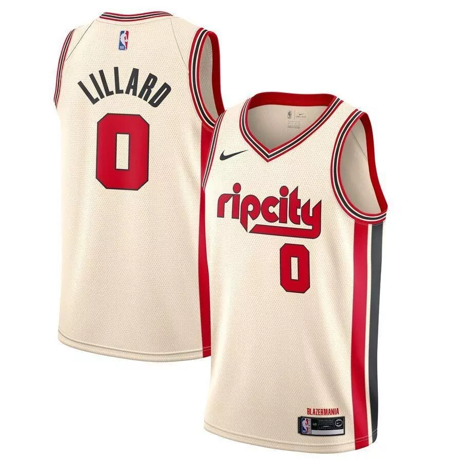 Damian Lillard Jersey Cream Blazermania Portland Trail Blazers Men Alternate Red