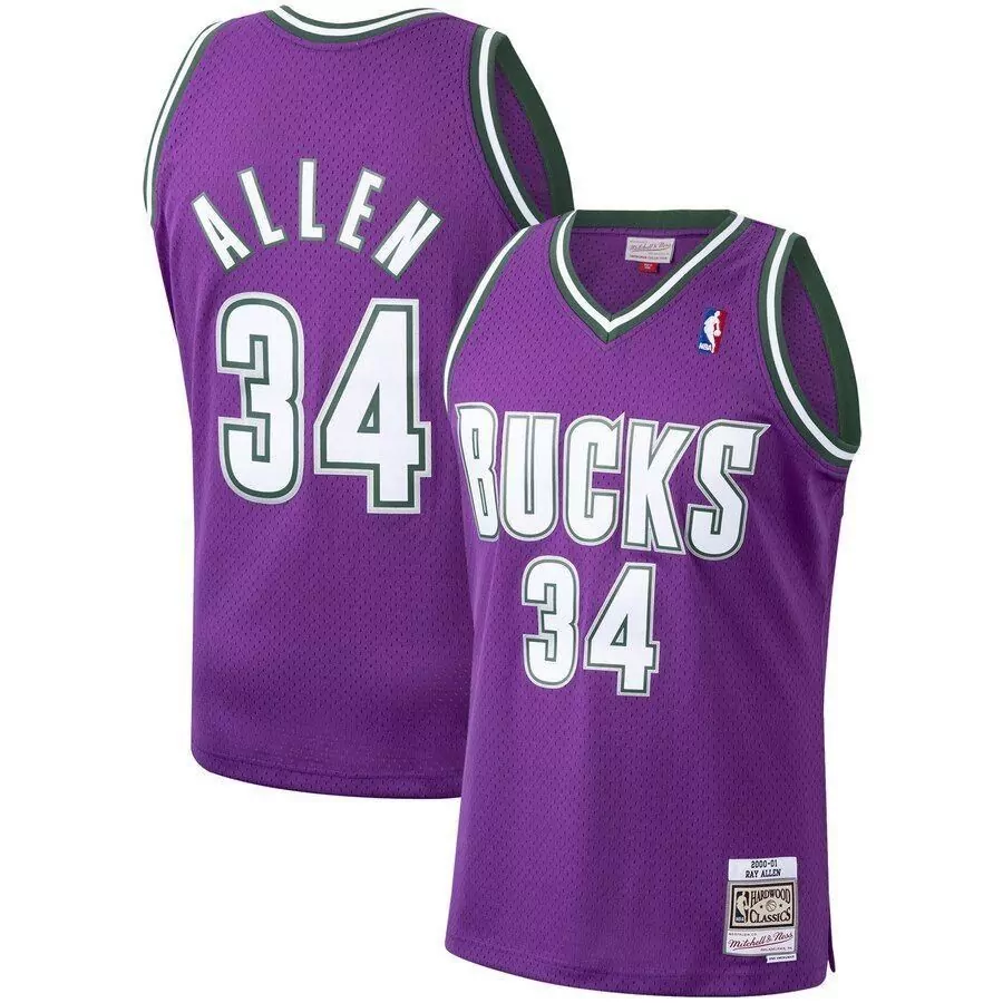 Ray Allen 34 Bucks Jersey Purple Hardwood Classics Men White Green