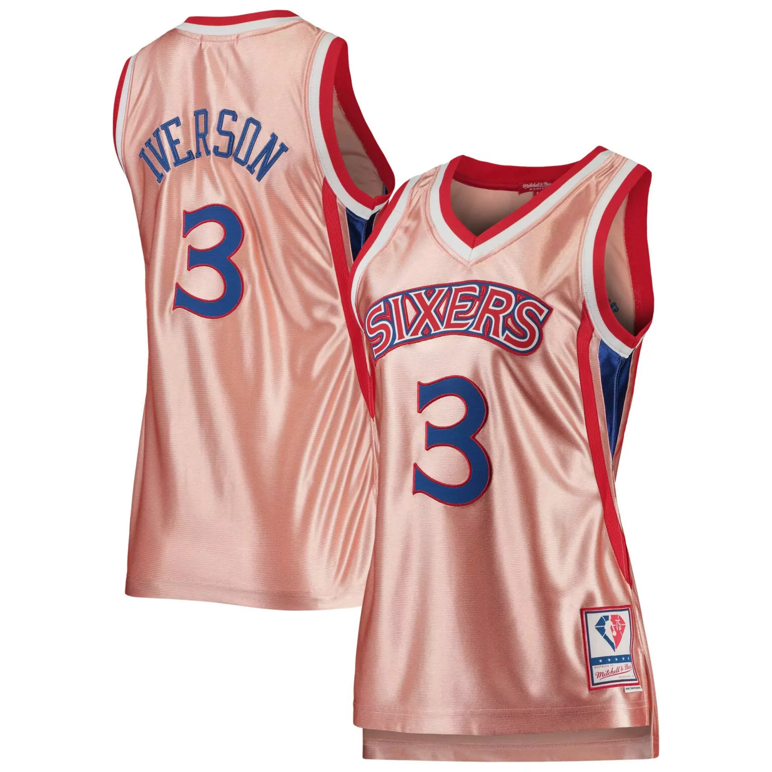 Allen Iverson 3 Sixers Jersey Rose Gold 75th Anniversary Men Alternate Red Blue White