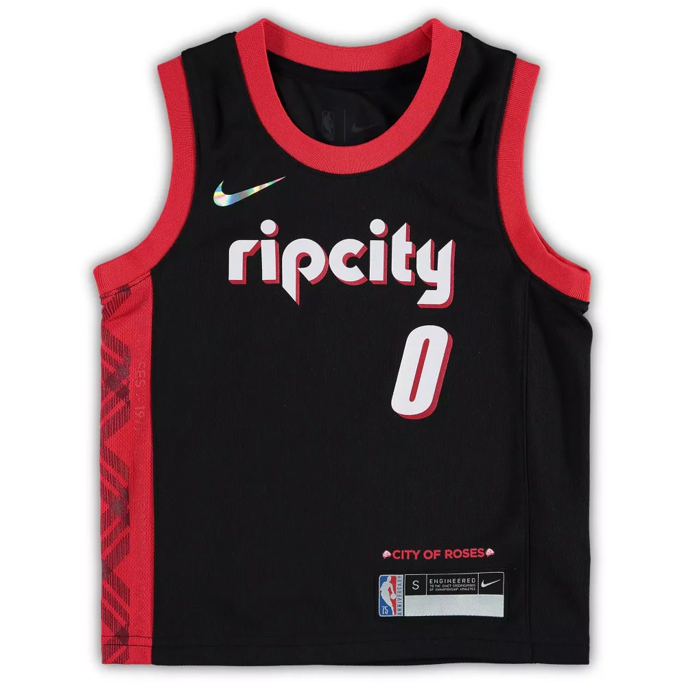 Custom Portland Trail Blazers Jersey Black City Of Roses Kids Replica Red