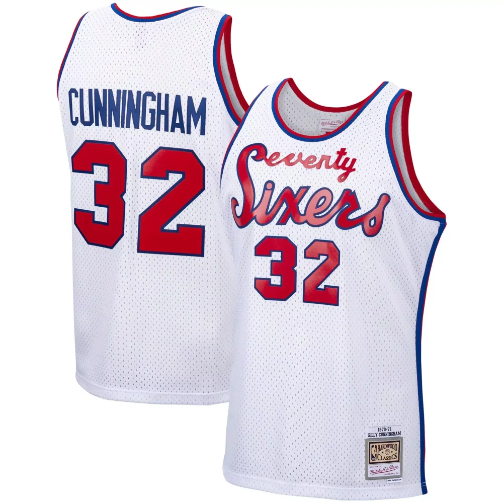 Cade Cunningham 32 76ers Jersey White Hardwood Classics Mitchell Ness Men Replica