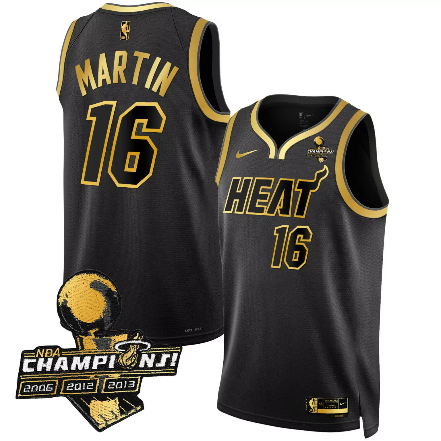 Caleb Martin 16 Heat Jersey Black NBA Champions Championship 2006 2012 Men Player