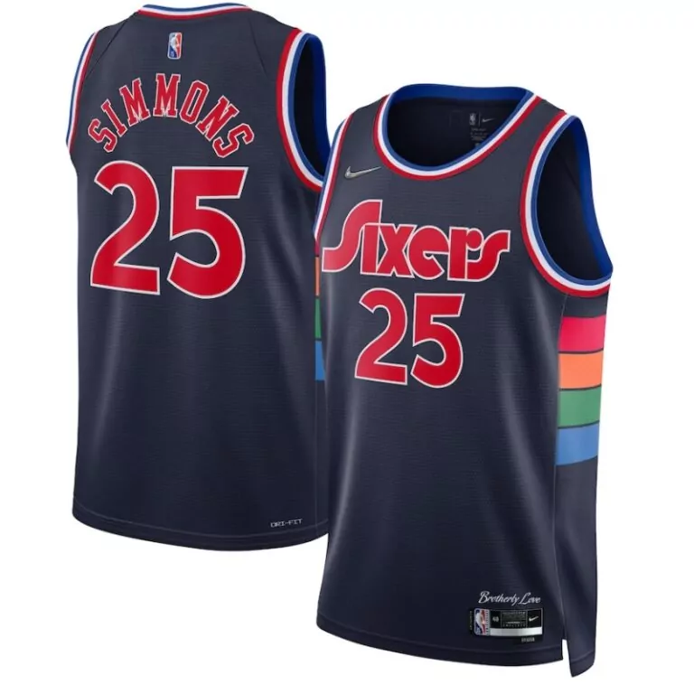 Ben Simmons 25 Sixers Jersey Navy Brotherly Love Men Red White Blue Orange Green