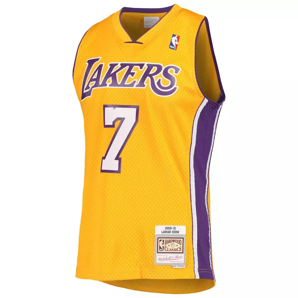 Lamar Odom 7 Lakers Jersey Yellow Hardwood Classics 2009 Men Swingman Purple White