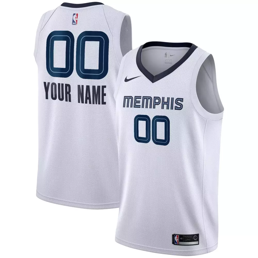 Custom Memphis Grizzlies Jersey White Men Navy Light Blue