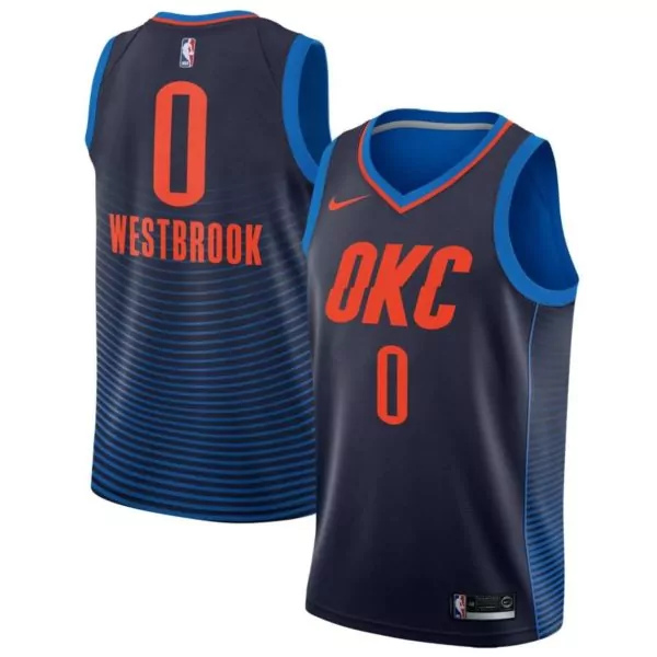 Russell Westbrook Jersey Navy Oklahoma City Thunder Men Orange Blue Swingman