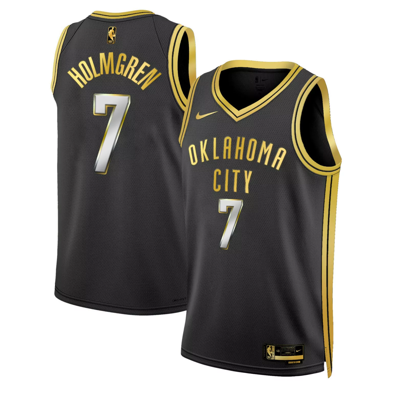 Chet Holmgren 7 Jersey Black Oklahoma City Thunder Men Gold Swingman All Stitched