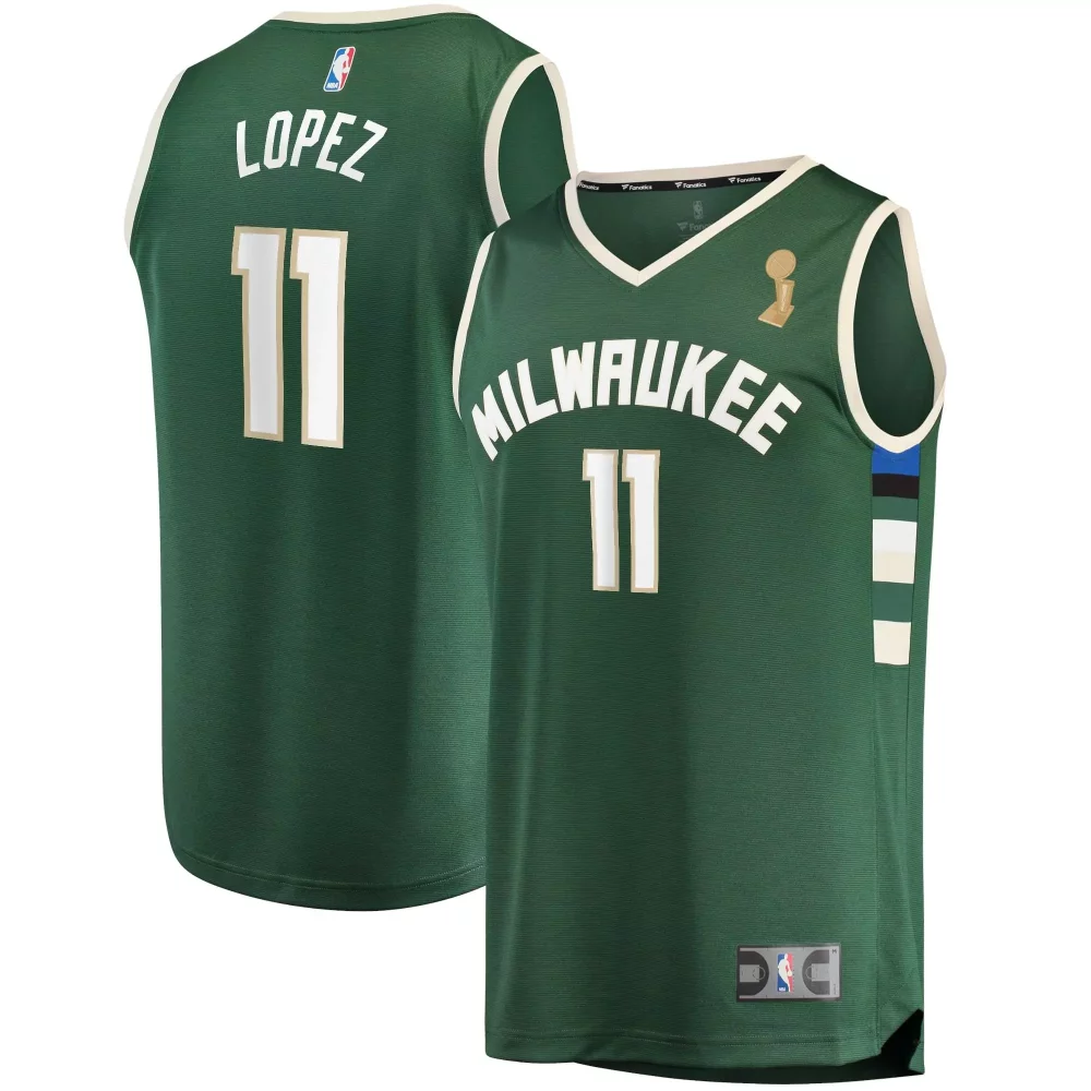 Brook Lopez 11 Milwaukee Bucks Jersey Green Men Cream White Blue Black Icon