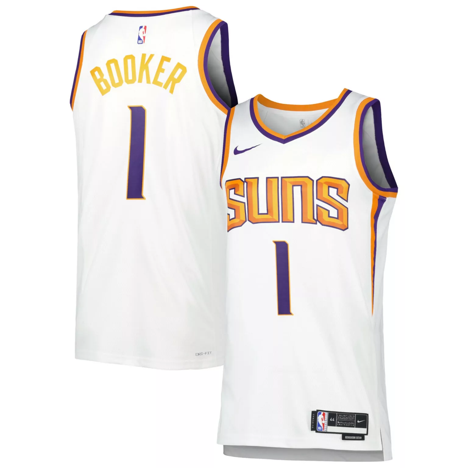Devin Booker 1 Suns Jersey White Dri-fit Association Edition Men Purple Orange