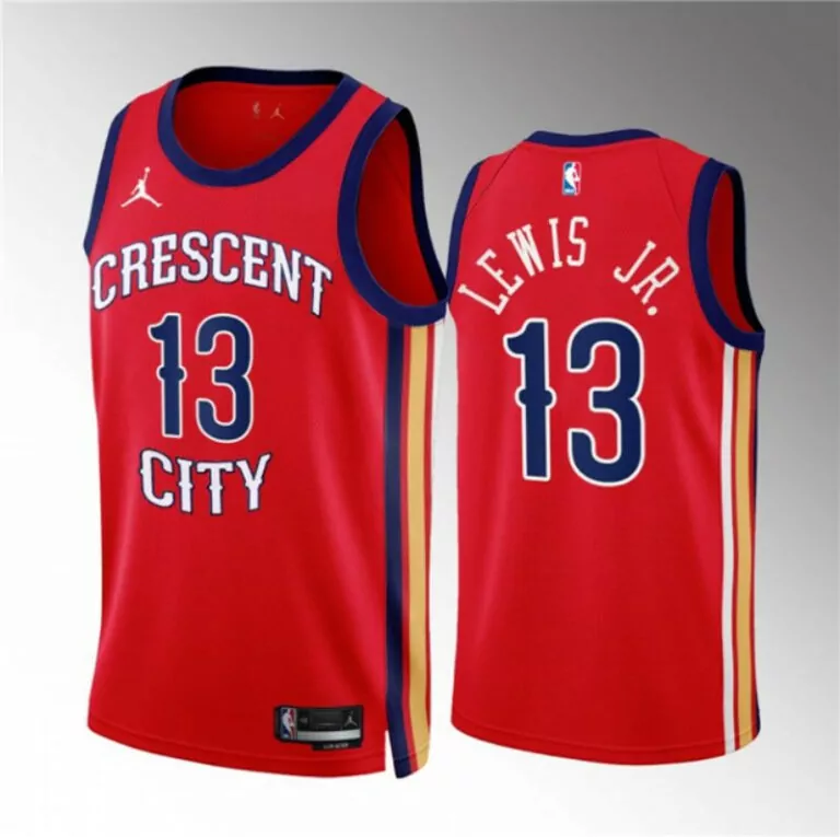 Kira Lewis Jr. 13 Jersey Red New Orleans Pelicans Men Blue Gold Stitched
