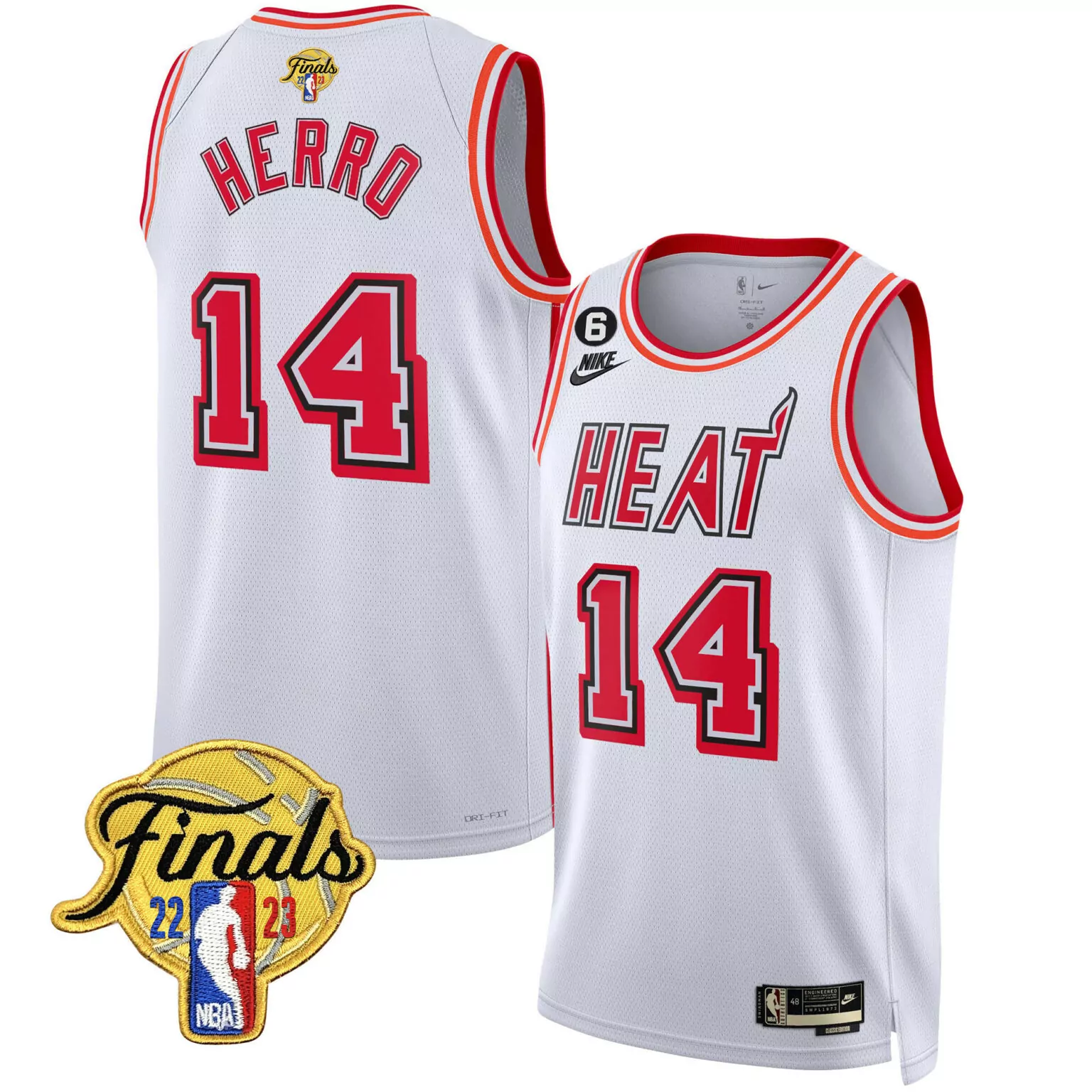 Tyler Herro 14 Heat Jersey White Finals 2023 Men Player Red Orange Classic Collection