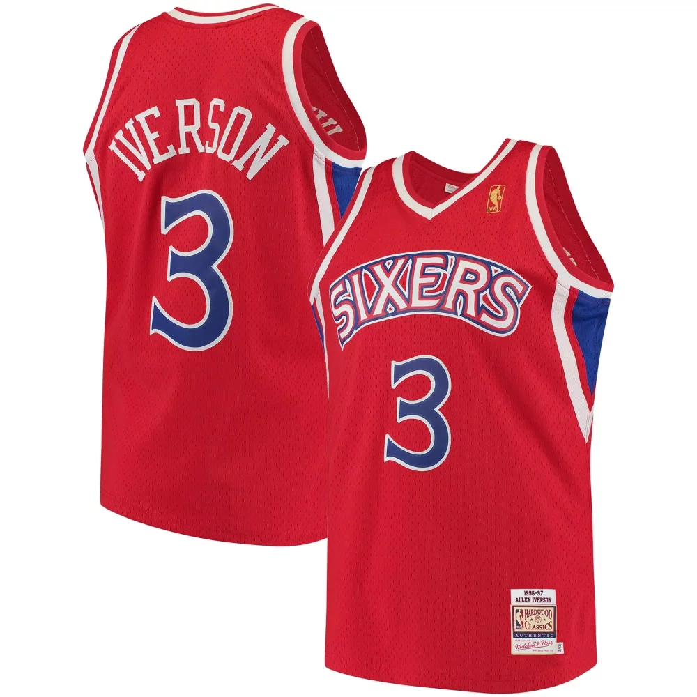 Allen Iverson 3 76ers Jersey Red 1996-97 Mitchell Ness Hardwood Classics Men Blue