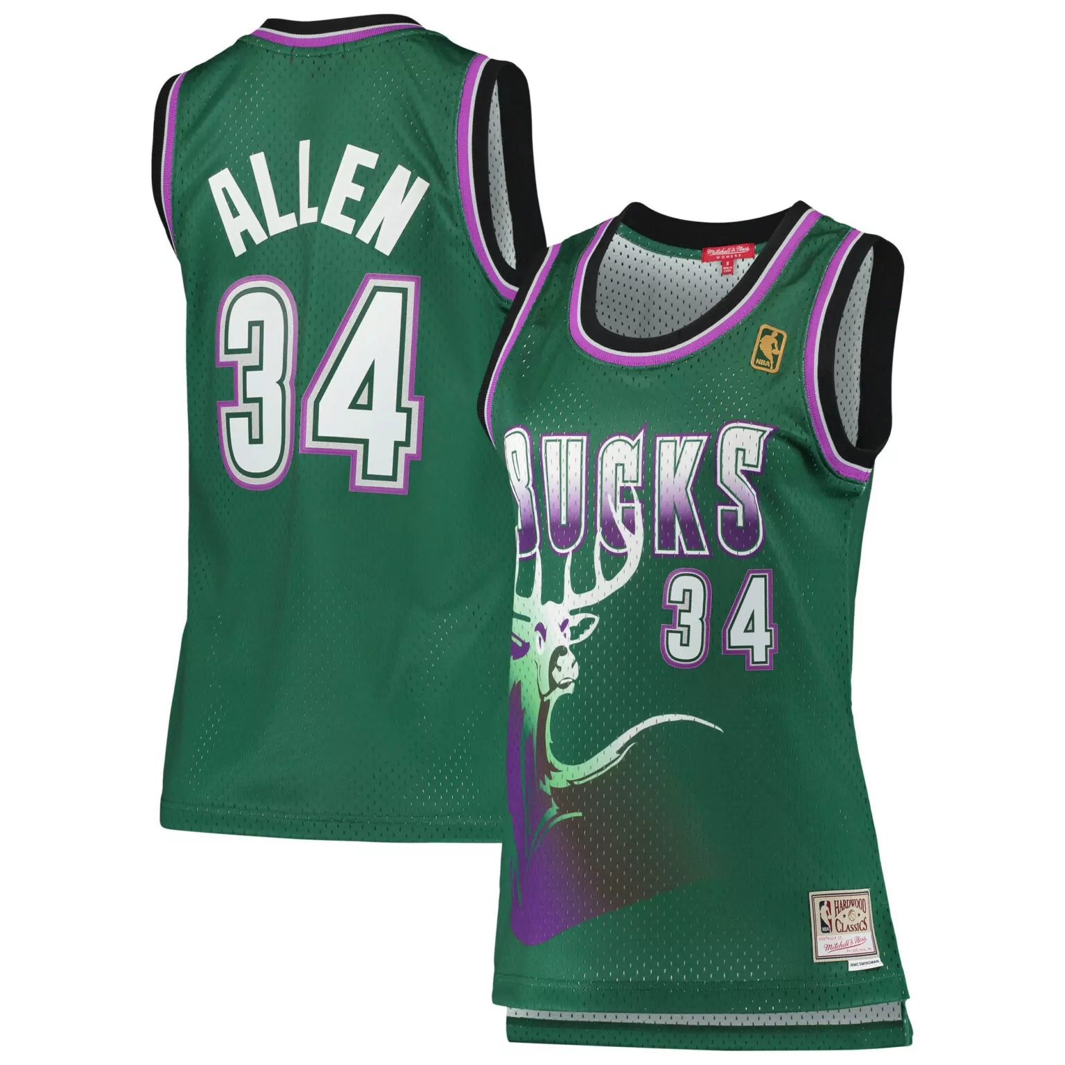 Ray Allen 34 Milwaukee Bucks Jersey Green Hardwood Classics Women Player Alternate