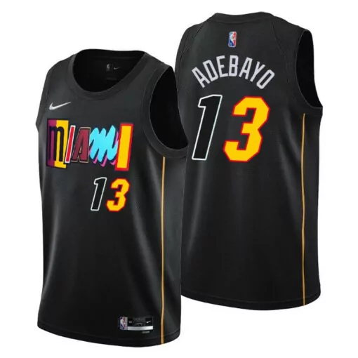 Bam Adebayo 13 Miami Heat Jersey Black Men NBA Split Design Yellow Orange Red Cyan