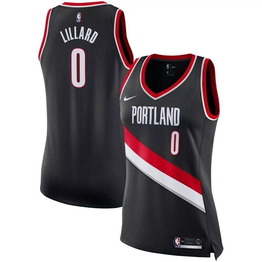 Damian Lillard Jersey Black Portland Trail Blazers Men Replica Split Design Red White