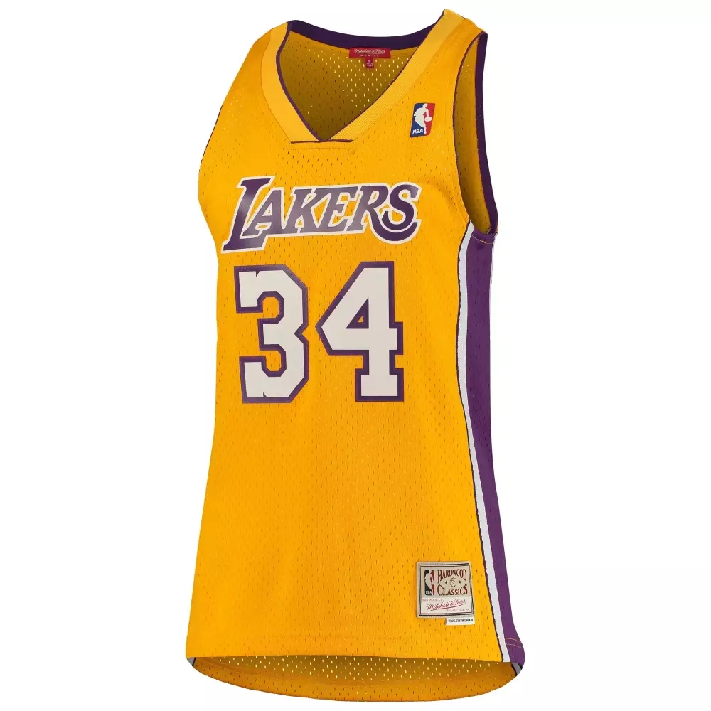 Shaquille Oneal 34 Lakers Jersey Yellow Hardwood Classics Men Replica Purple Swingman