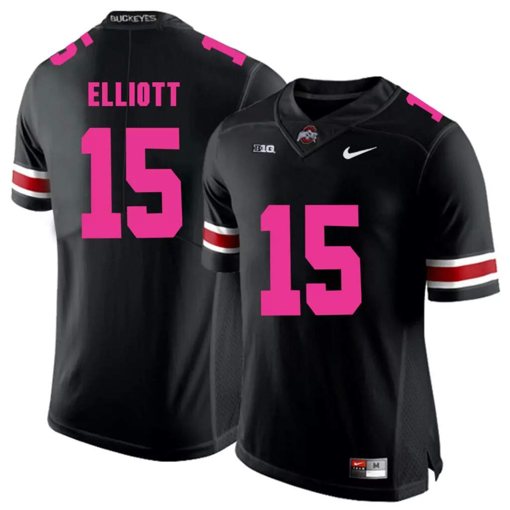 Ezekiel Elliott 15 Jersey Black Ohio State Buckeyes Big Ten Men Pink White Red