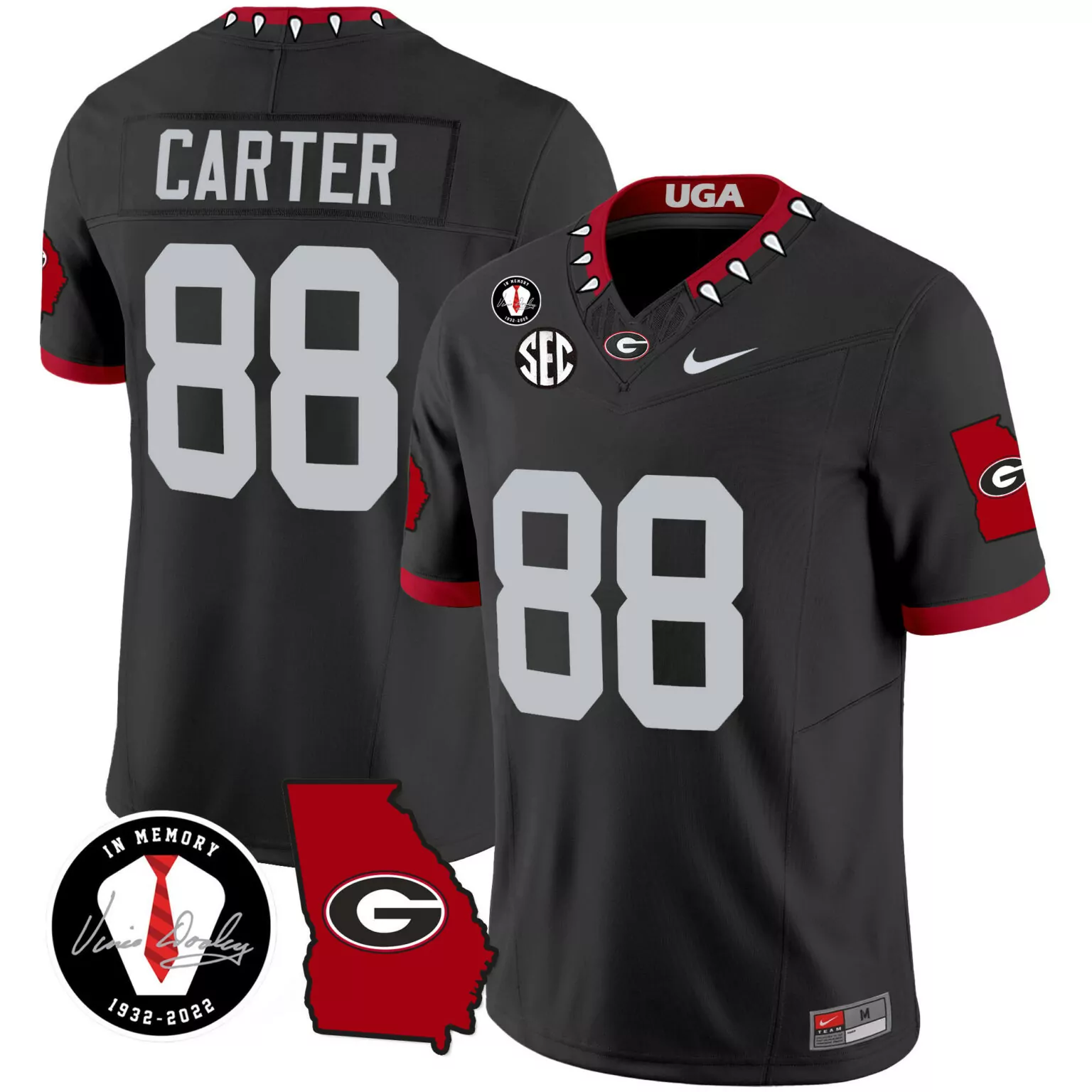Jalen Carter 88 Uga Jersey Black Memory Vince Dooley 1932-2022 Men Red White v3 All