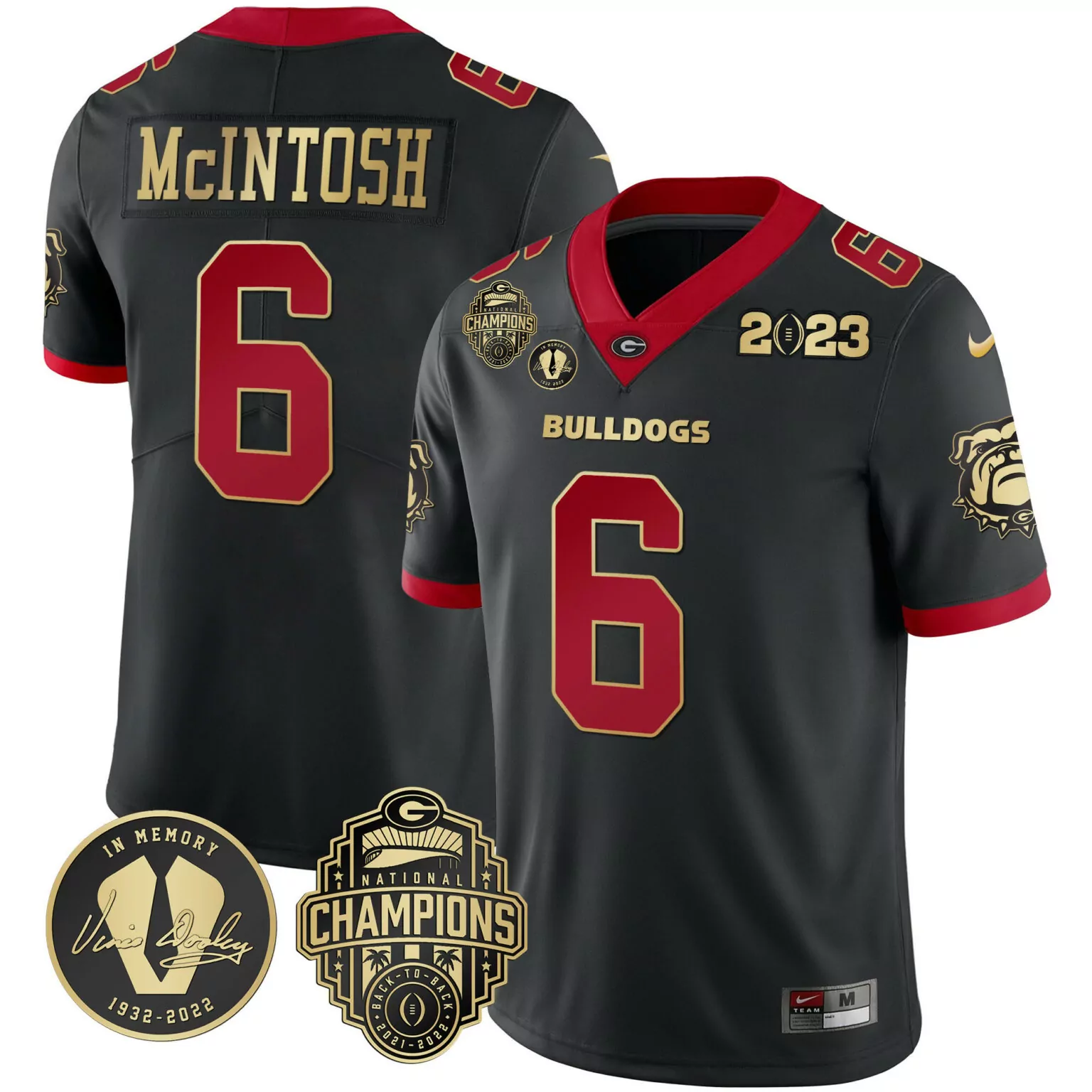 Kenny Mcintosh 6 Georgia Bulldogs Jersey Black Vince Dooley 1932-2022 National Champions 2021-2022 2023