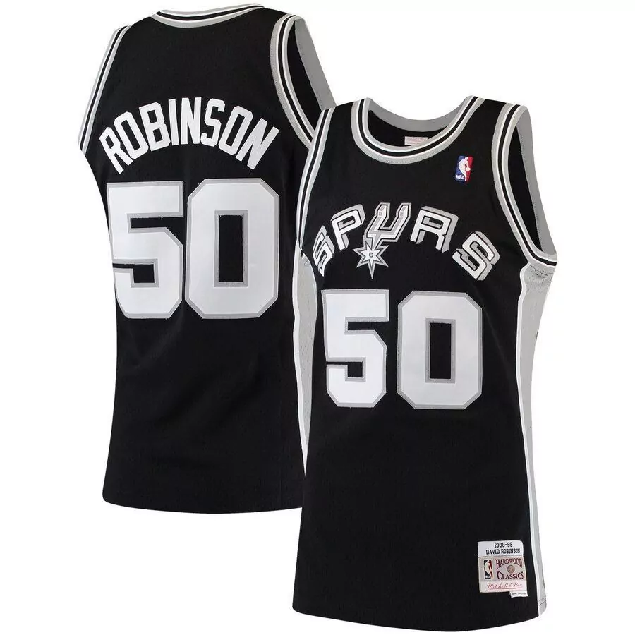 David Robinson 50 Spurs Jersey Black Men NBA White Silver Hardwood Classics Swingman