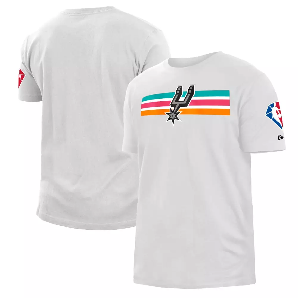Custom San Antonio Spurs Jersey White Men Graphic Tee Teal Coral Orange