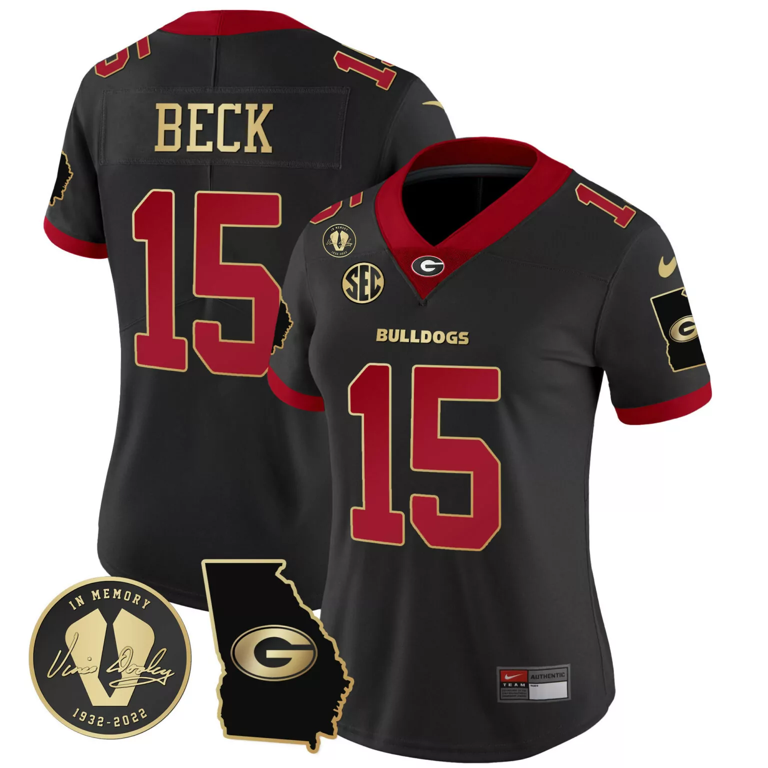 Carson Beck 15 Georgia Bulldogs Jersey Black Vince Dooley Memorial Memory 1932-2022