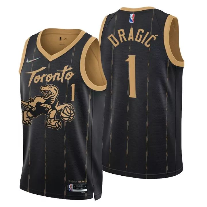 Goran Dragic 1 Toronto Raptors Jersey Black Men NBA Gold