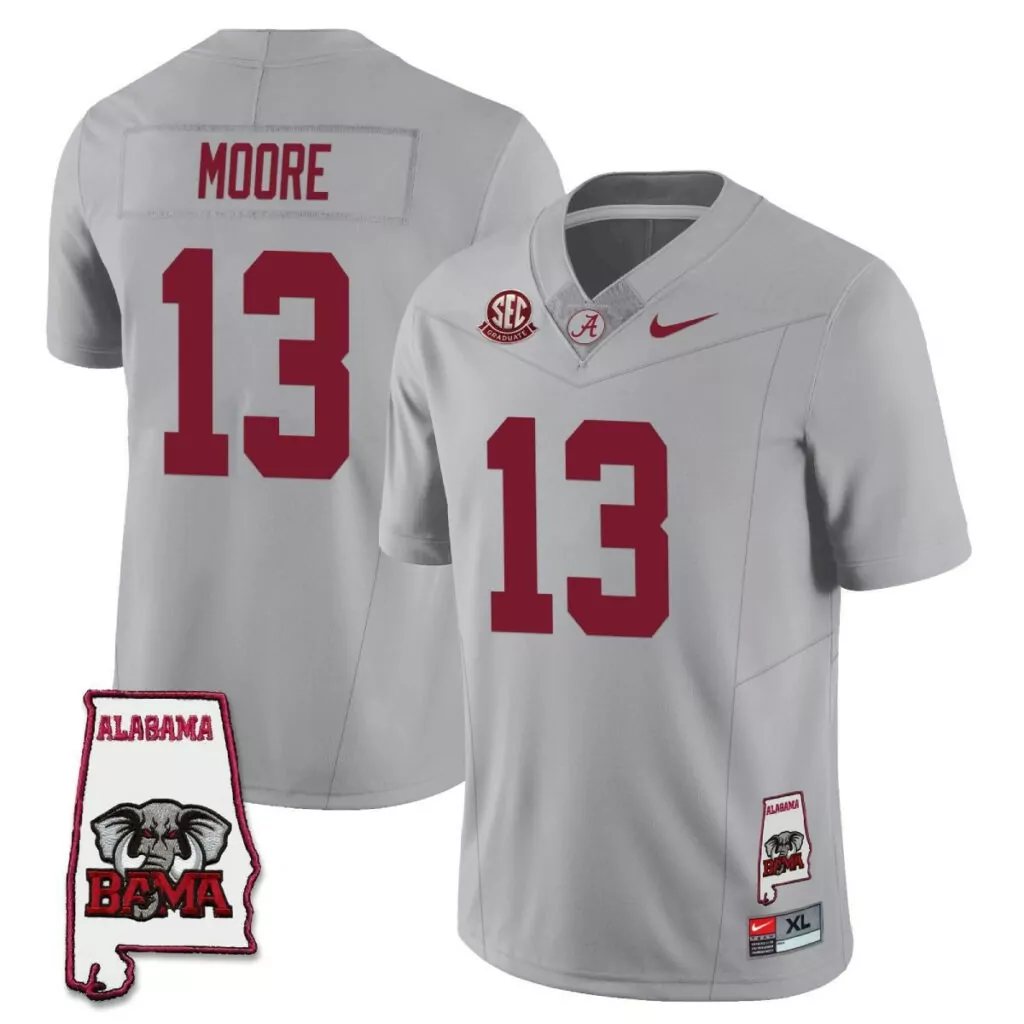 Malachi Moore 13 Jersey Gray Alabama Football Crimson Tide Bama Elephant Men All