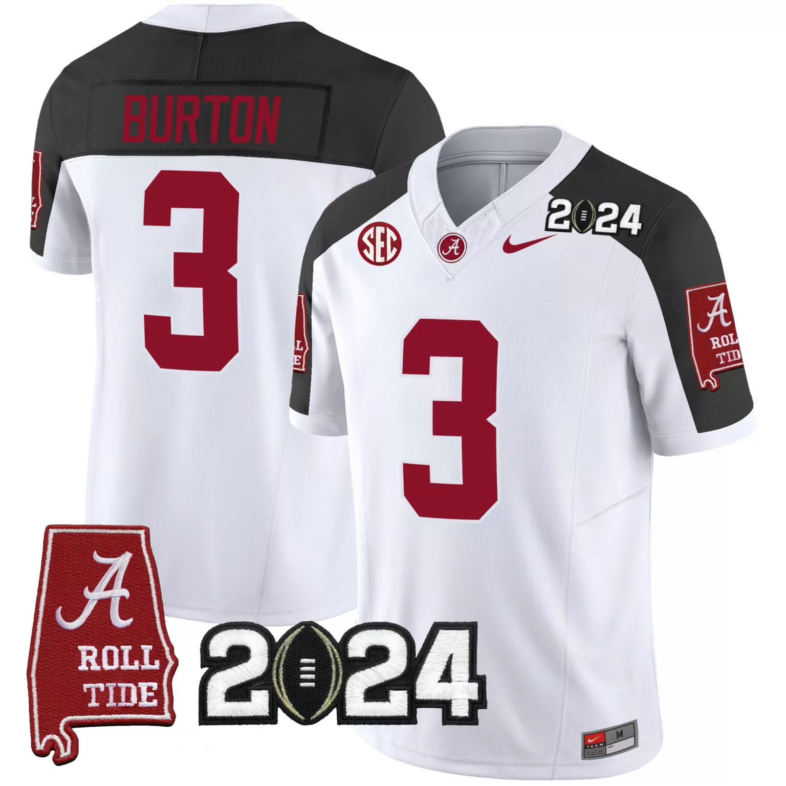Burton 3 Alabama Jersey White 2024 Football Men Crimson Black All Stitched