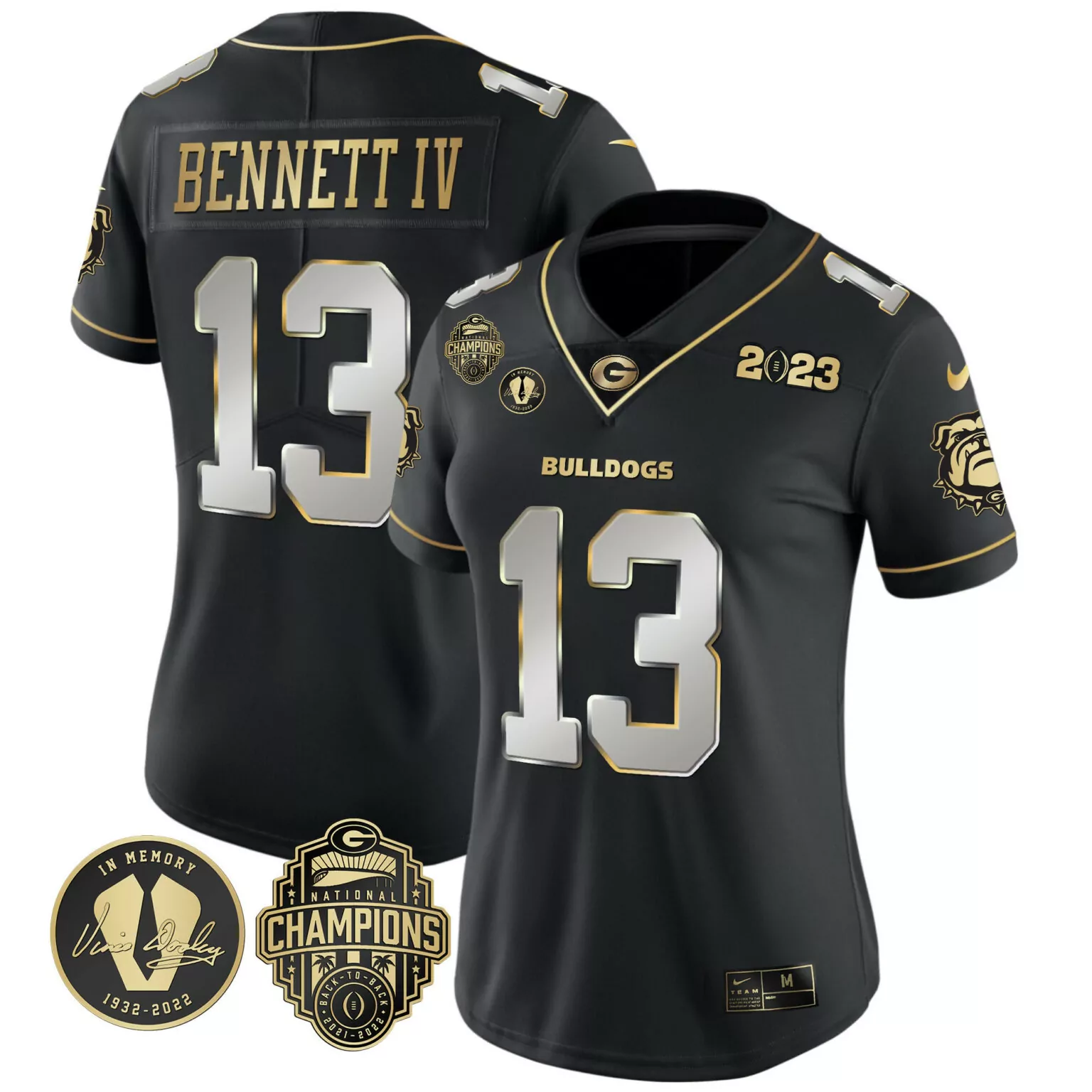 Stetson Bennett 13 Bulldogs Jersey Black 2023 National Champions Back-to-back 2021-2022 Memory Vince Dooley 1932-2022