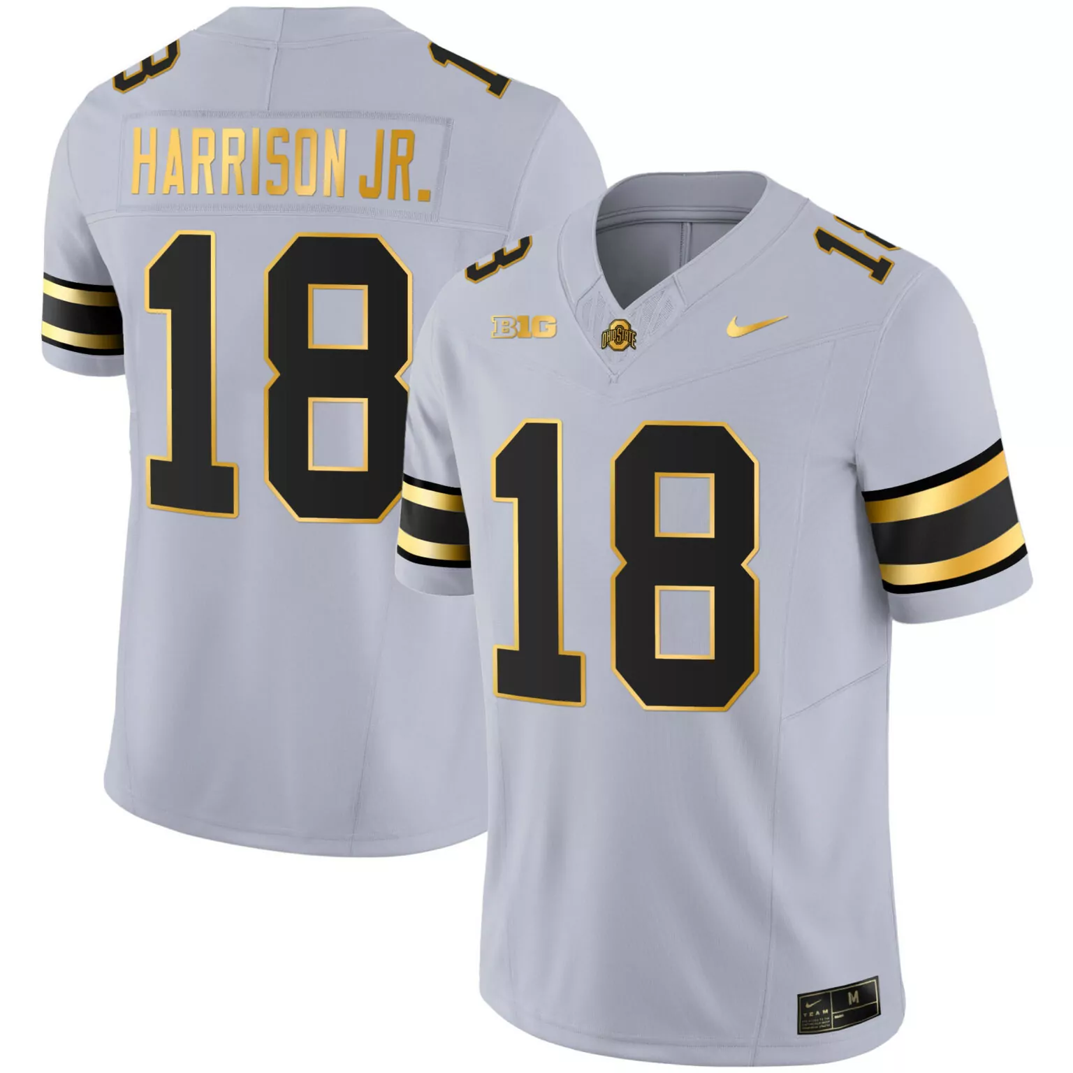 Marvin Harrison 18 Jersey Gray Ohio State Buckeyes Big Ten Men Black Gold All Stitched