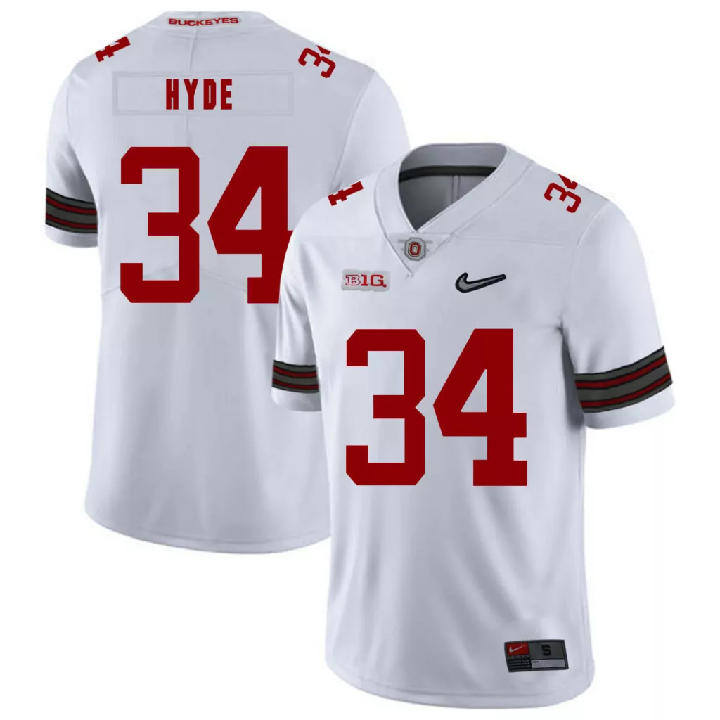 Carlos Hyde 34 Buckeyes Jersey White Men Red Gray Black