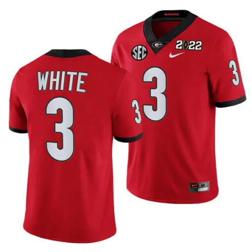 White 3 Georgia Bulldogs Jersey Red 2022 Season Men Black Stitched