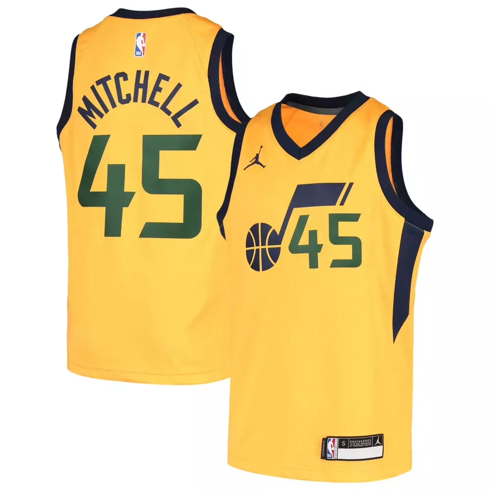 Donovan Mitchell 45 Utah Jazz Jersey Yellow Men Navy Blue Green Swingman