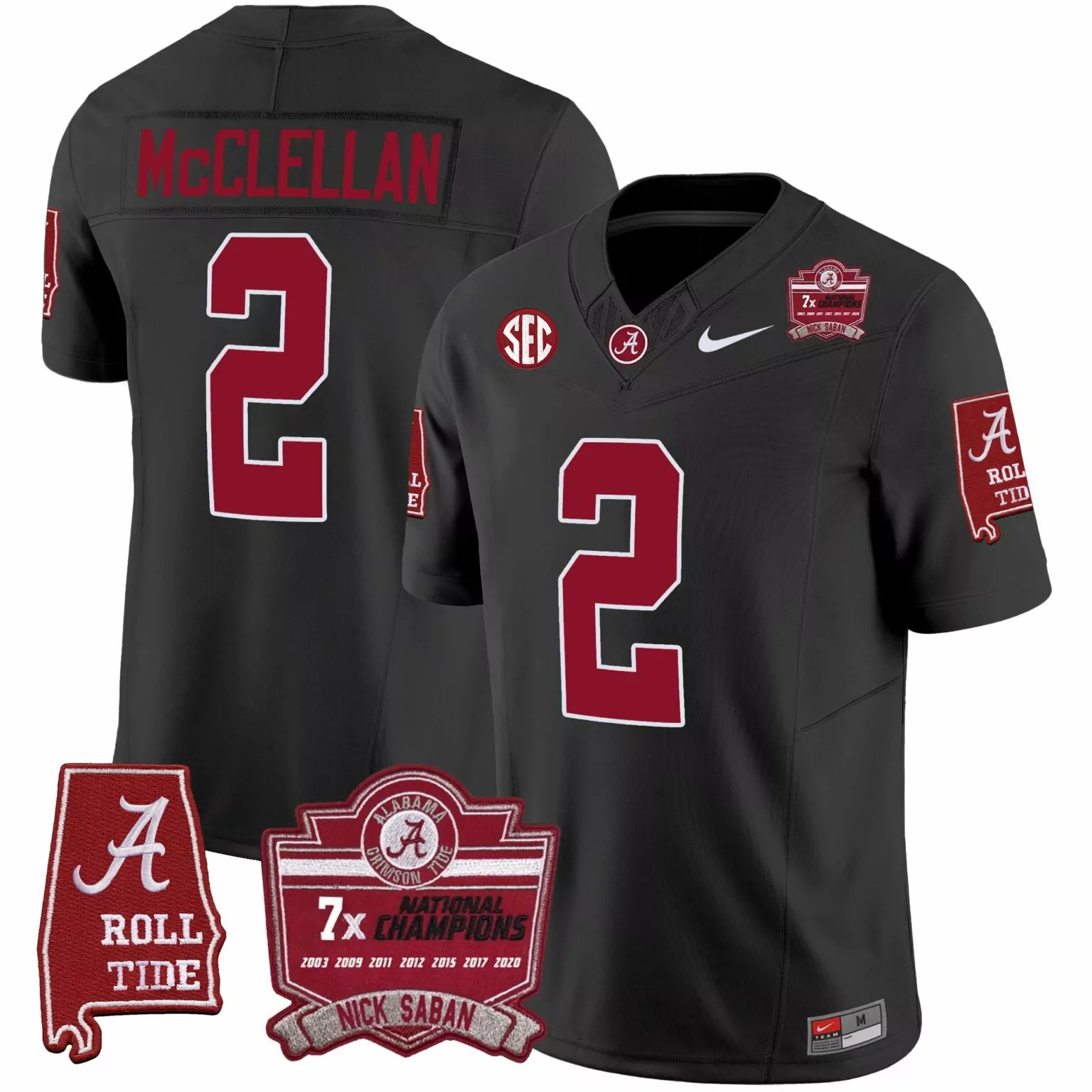 Jase Mcclellan 2 Jersey Black 7x National Champions Alabama Crimson Tide Roll Men