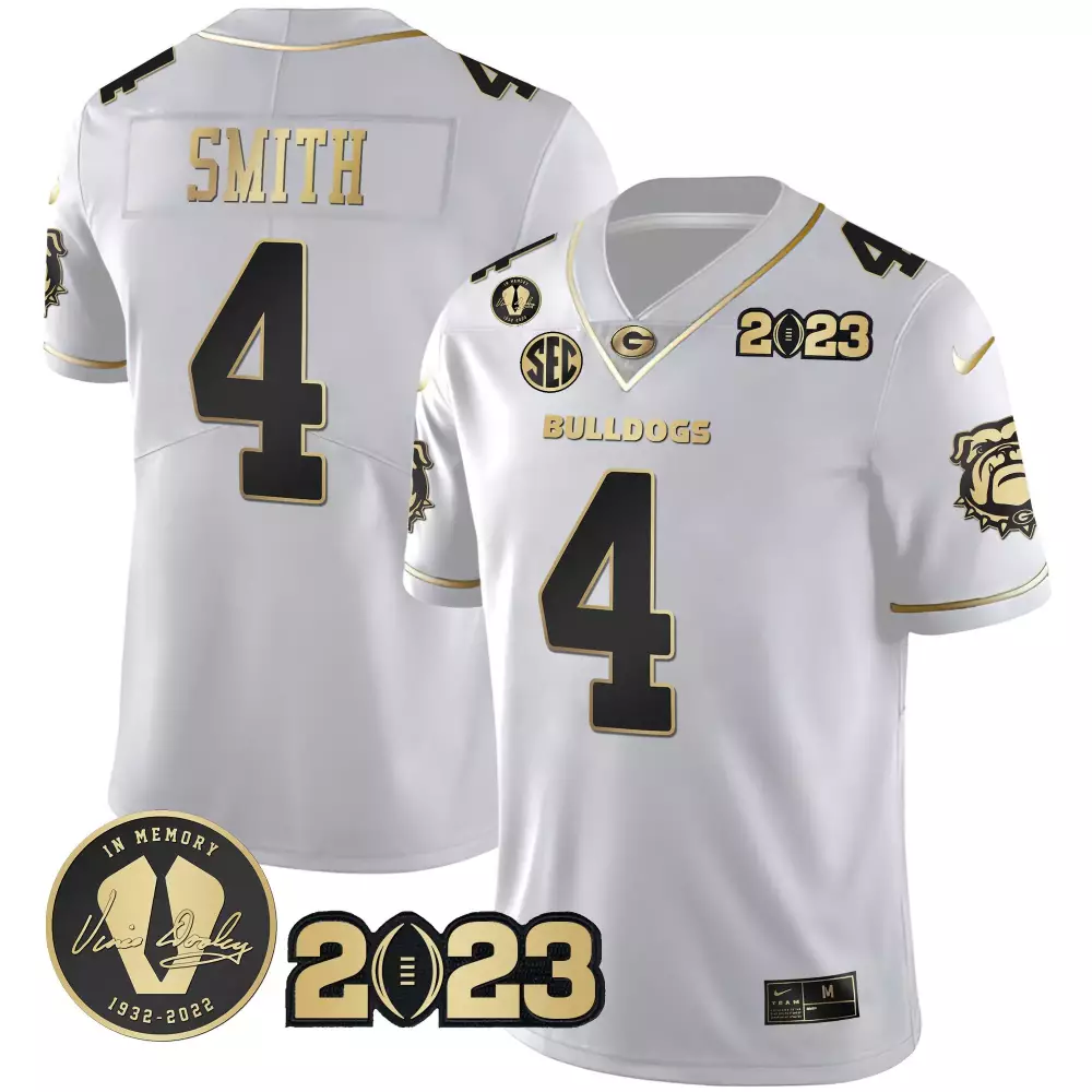 Smith 4 Georgia Bulldogs Jersey White 2023 Season Vince Dooley Memorial Men Gold
