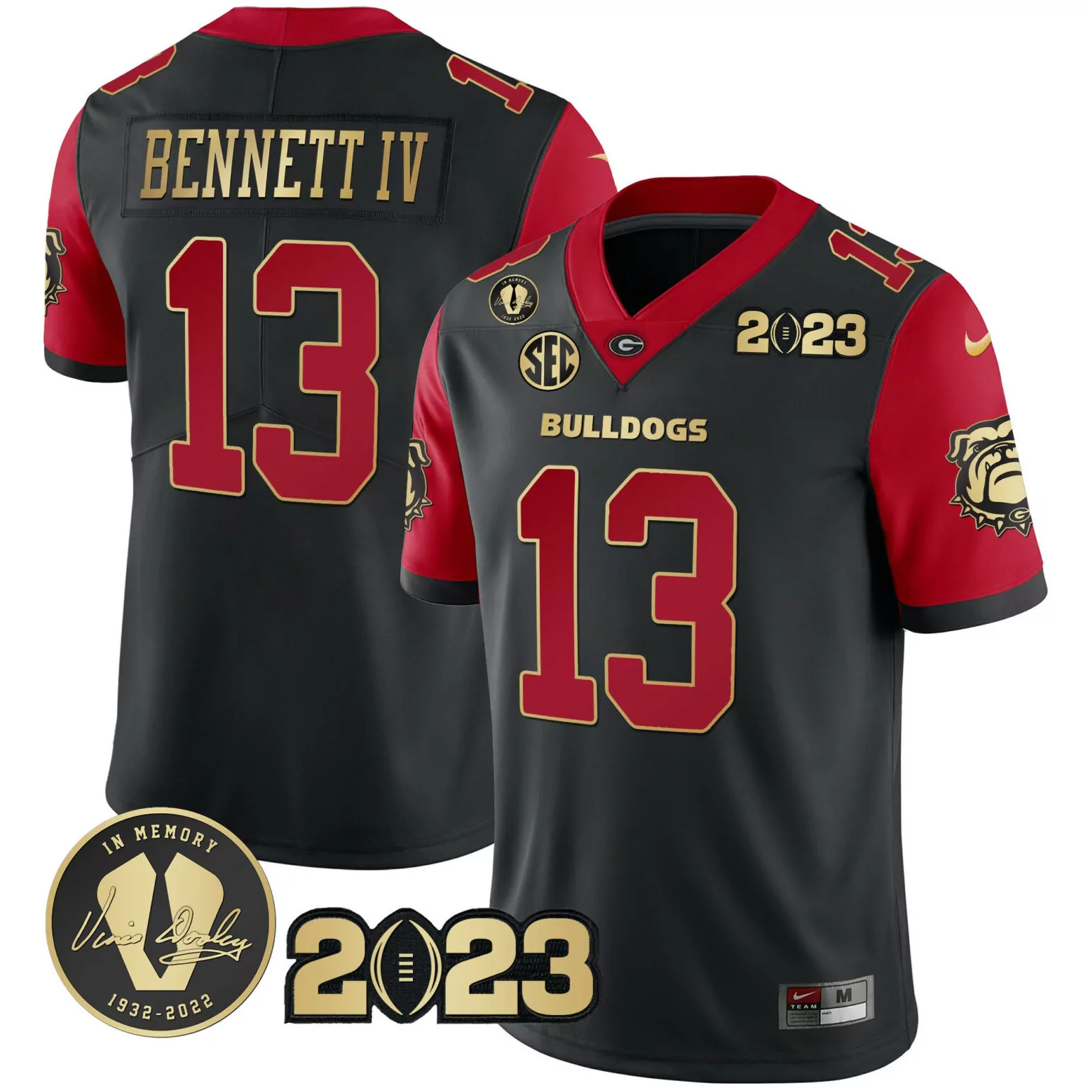 Stetson Bennett 13 Jersey Black 2023 Georgia Bulldogs Vince Dooley 1932-2022 Men
