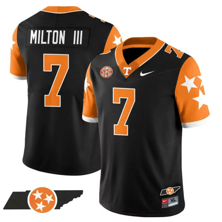 Joe Milton 7 Tennessee Volunteers Jersey Black Men Alternate Split Design Orange