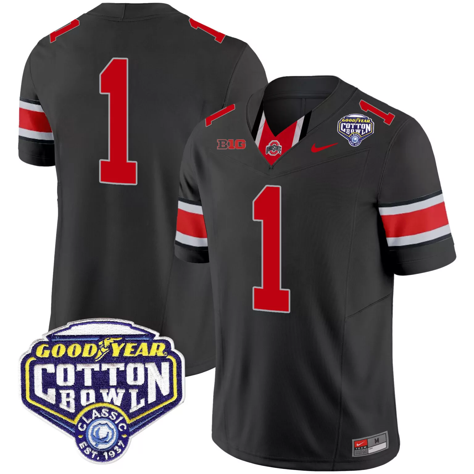 Ohio State 1 Buckeyes Jersey Black Cotton Bowl Goodyear Classic Men Red White All