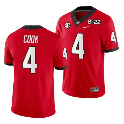 James Cook 4 Georgia Bulldogs Jersey Red 2022 Men Black White Stitched