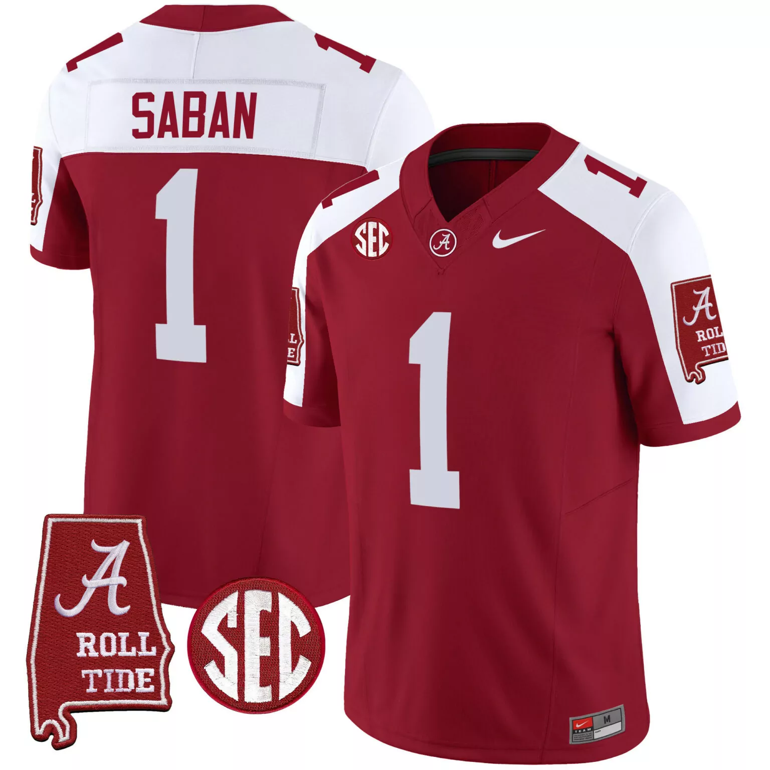 Nick Saban 1 Alabama Jersey Crimson Men White Alternate All Stitched