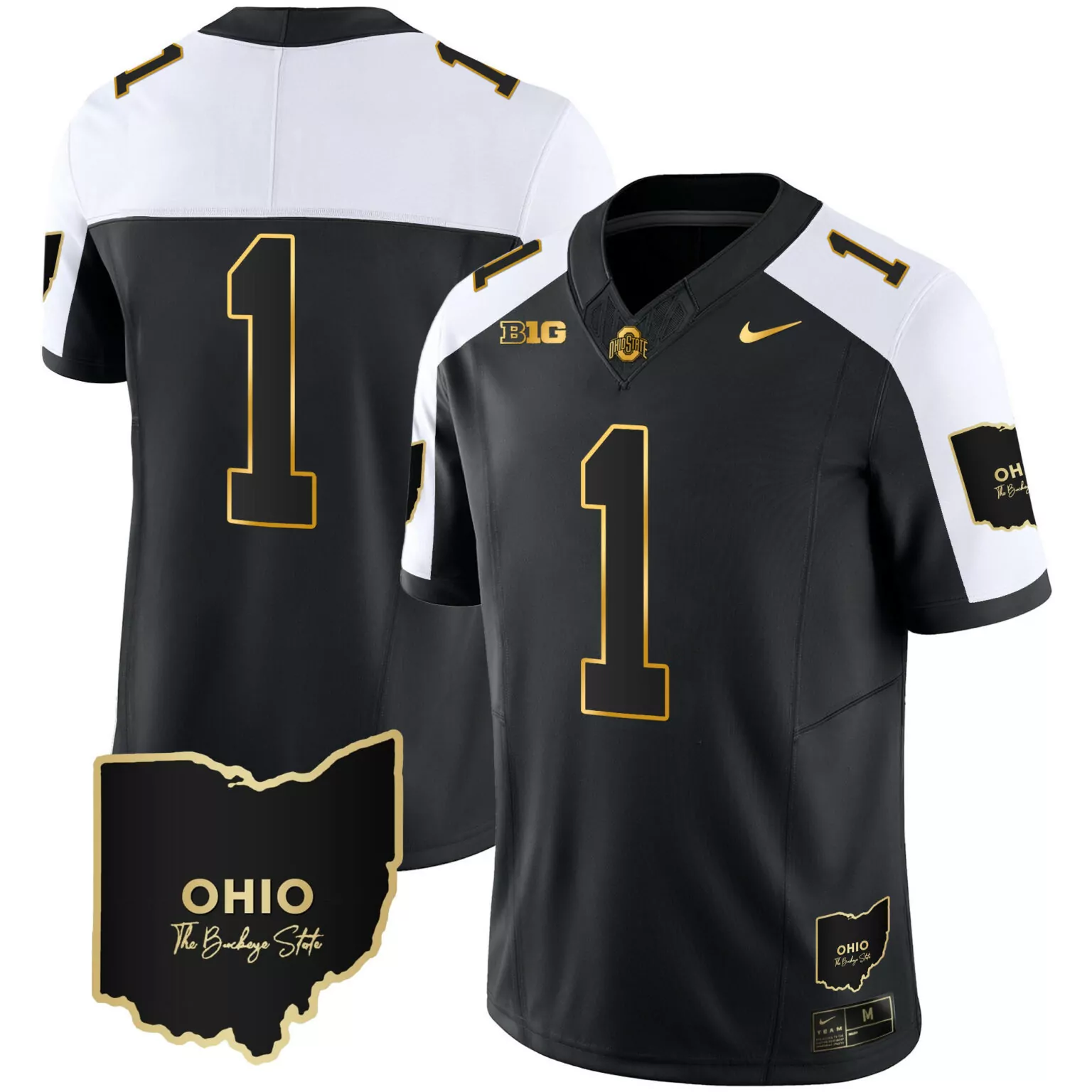 Ohio State 1 Jersey Black Buckeye Men White Gold Alternate Vapor All Stitched