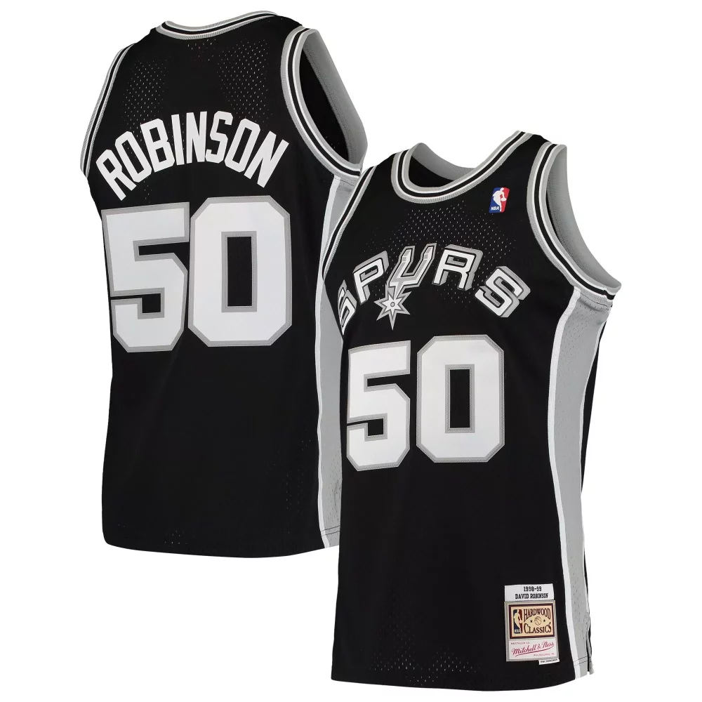 David Robinson 50 Spurs Jersey Black Hardwood Classics Men White Gray