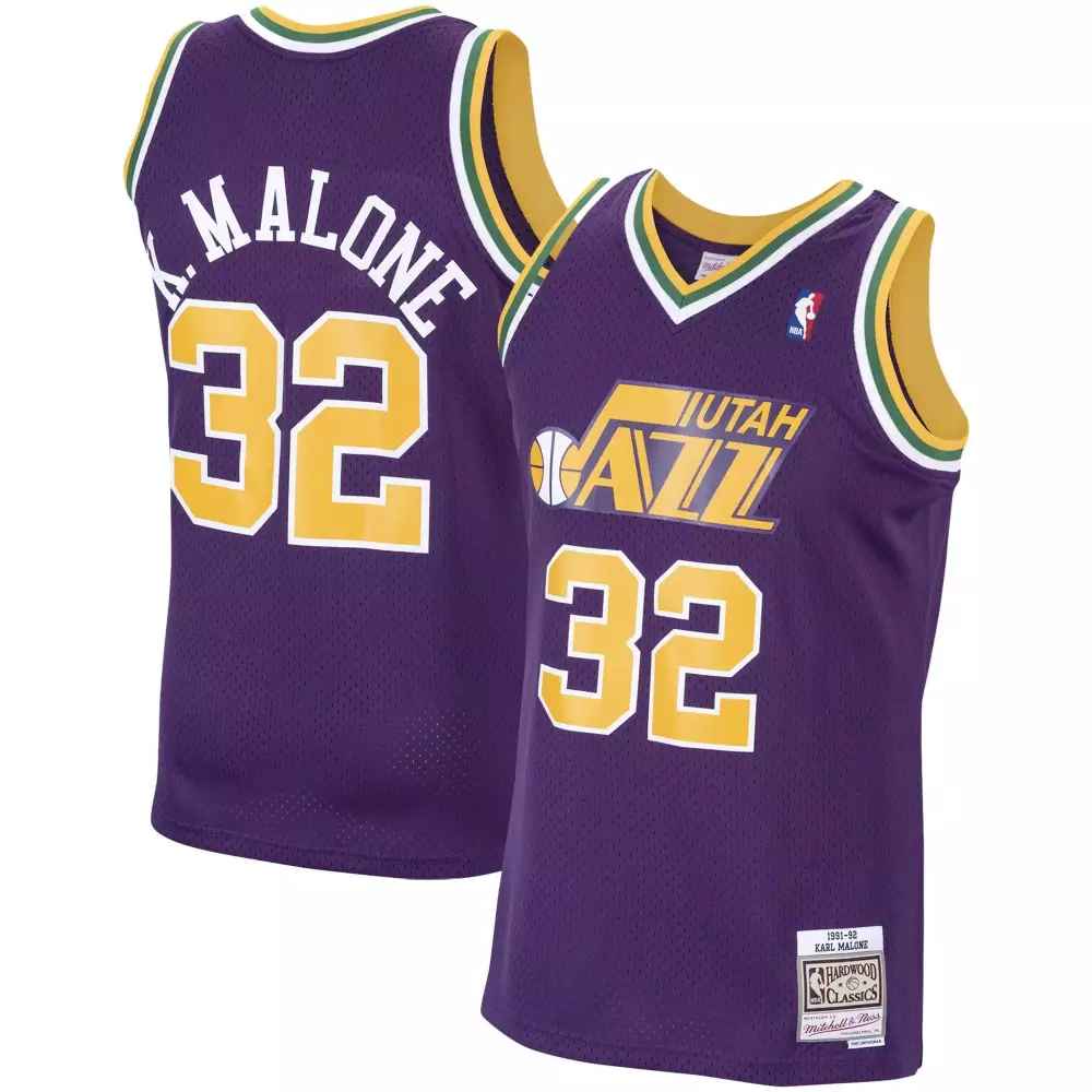 Karl Malone 32 Utah Jazz Jersey Purple Hardwood Classics Men Yellow Green White