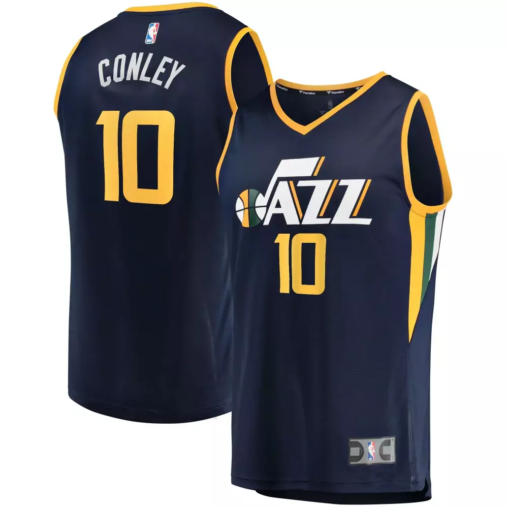 Mike Conley 10 Jazz Jersey Navy Blue Men Yellow White Green Icon
