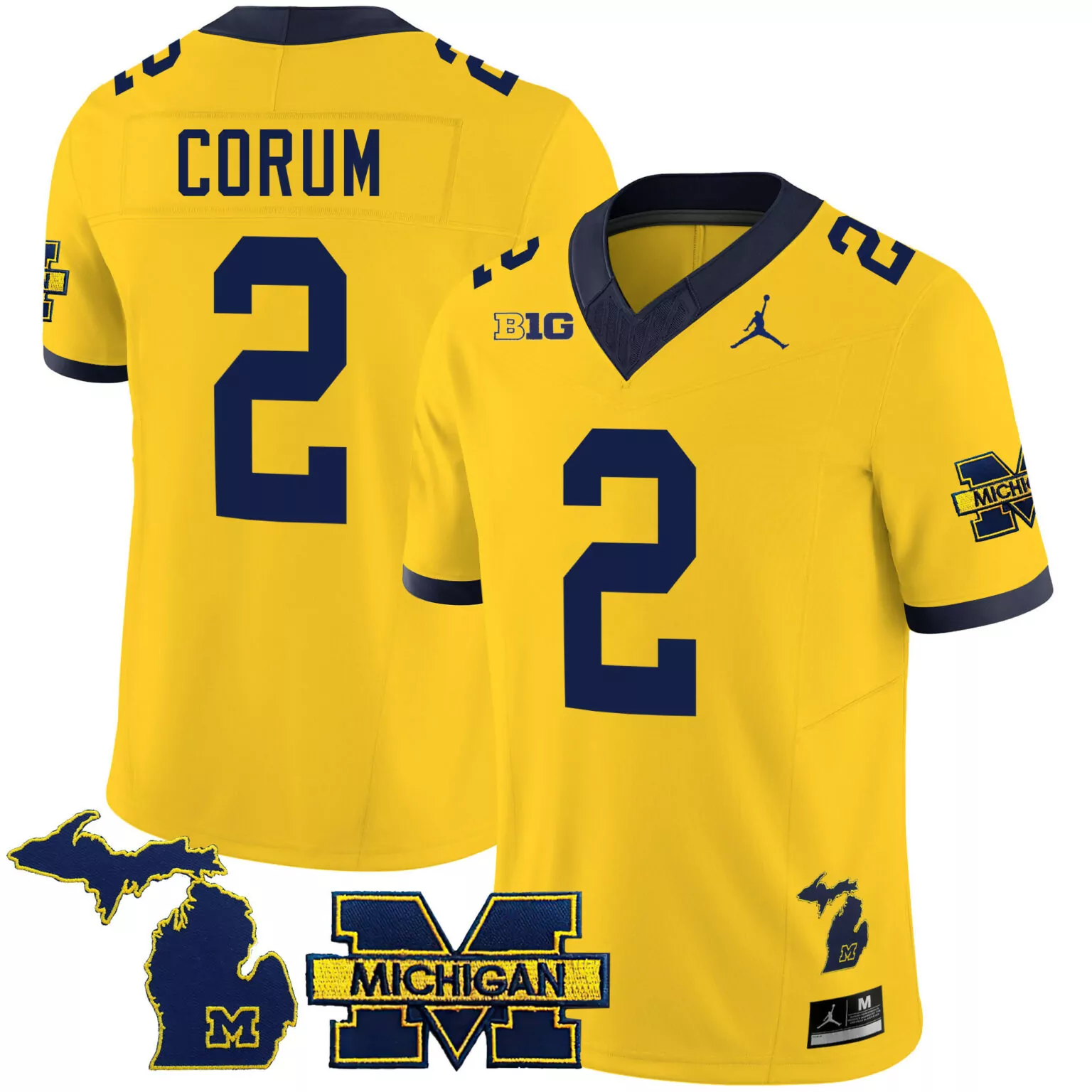 Corum 2 Michigan Jersey Yellow Jordan Brand Big Ten Wolverines Men Navy v3 All Stitched