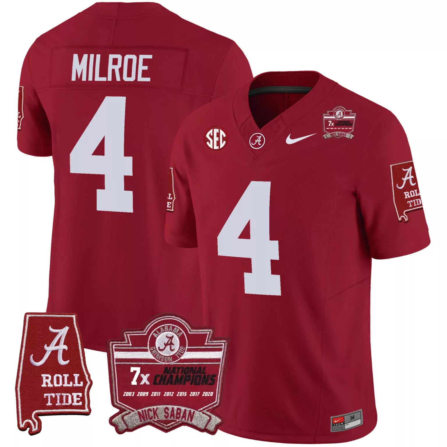 Jalen Milroe 4 Jersey Crimson National Champions Alabama Tide Roll Men White All