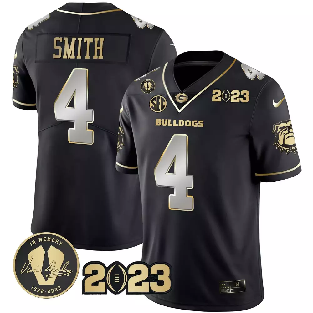 Smith 4 Georgia Bulldogs Jersey Black National Championship Vince Dooley 1932-2022