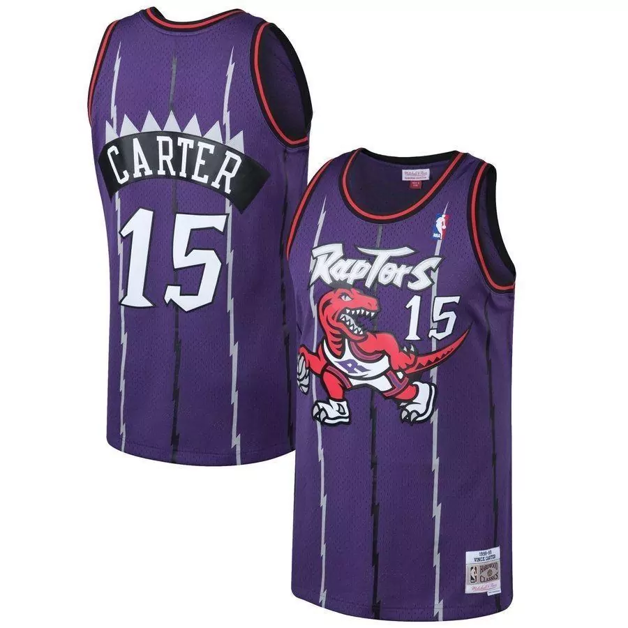 Vince Carter 15 Raptors Jersey Purple 1999-00 Rookie Mitchell Ness Men White Red